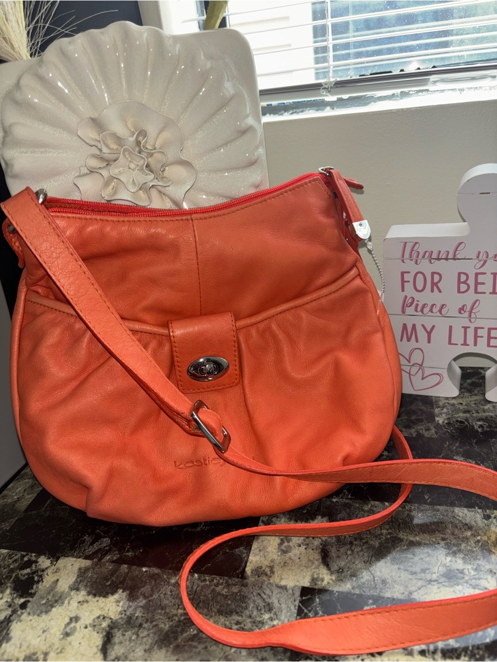 Leather Crossbody Bag in Bright Orange with Turn-Lock Detail